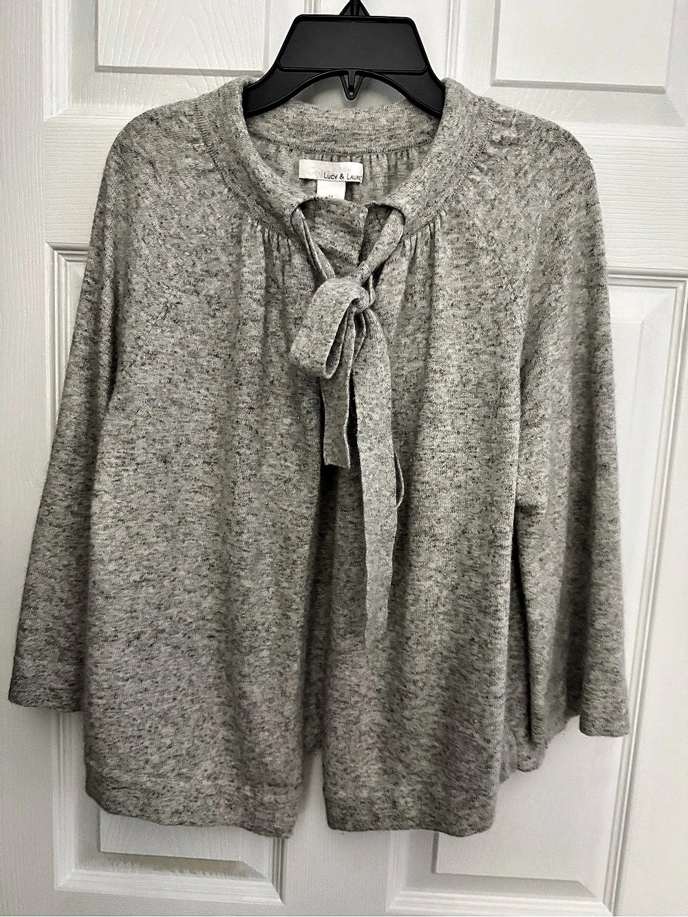Lucy & Laurel Light Gray Tie-Neck Sweater, Size M
